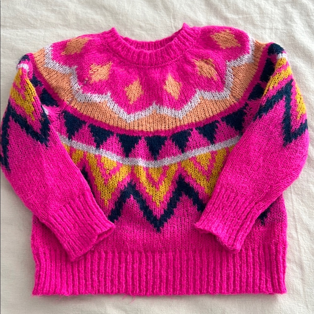 Bright Pink Fair Isle Knit Sweater